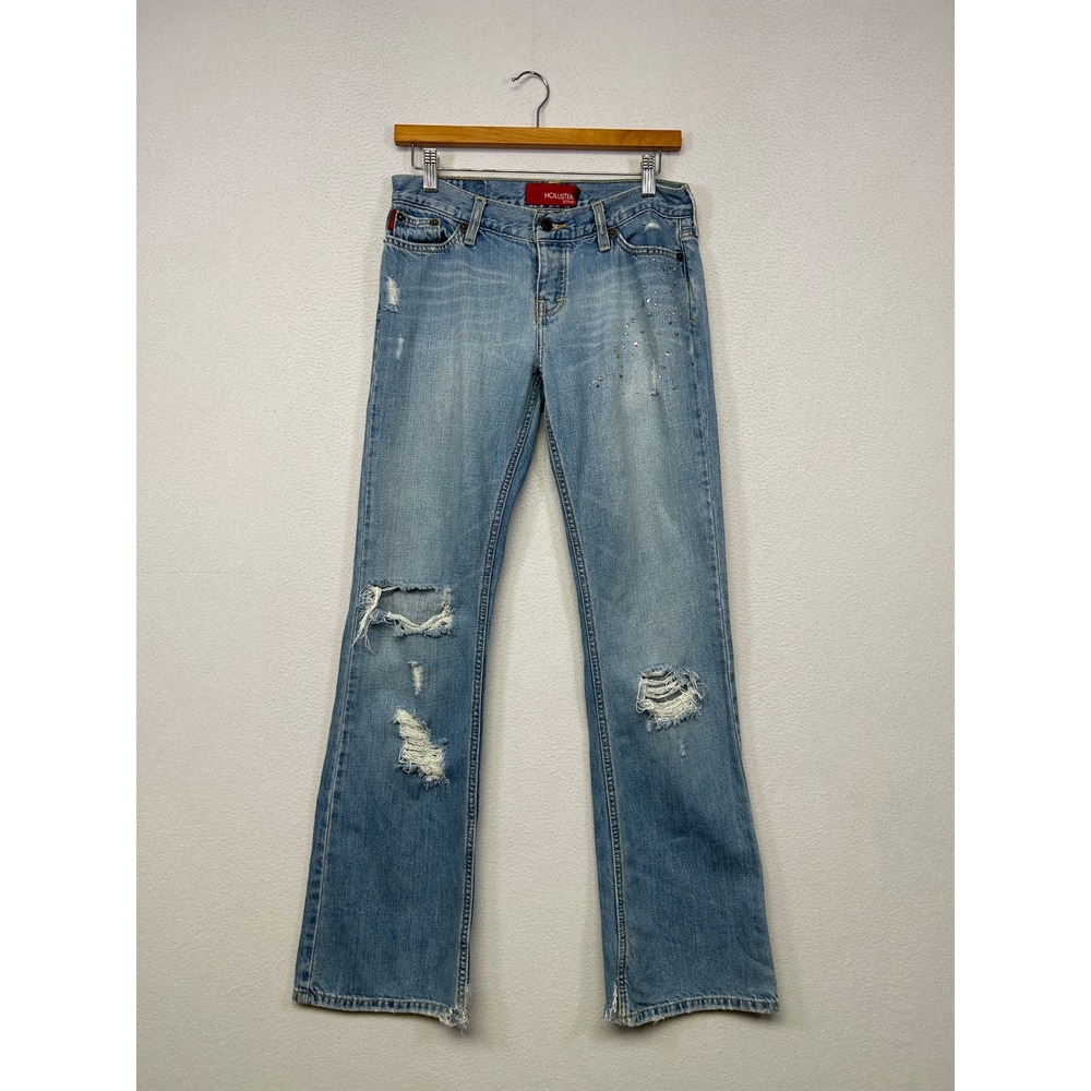Y2K McBling Hollister Womens Size 5 Rhinestone Distressed Bootcut Jeans